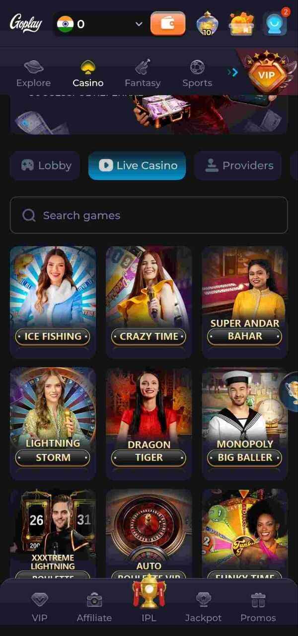 Mobile screen displaying Goplay IPL fantasy team selection